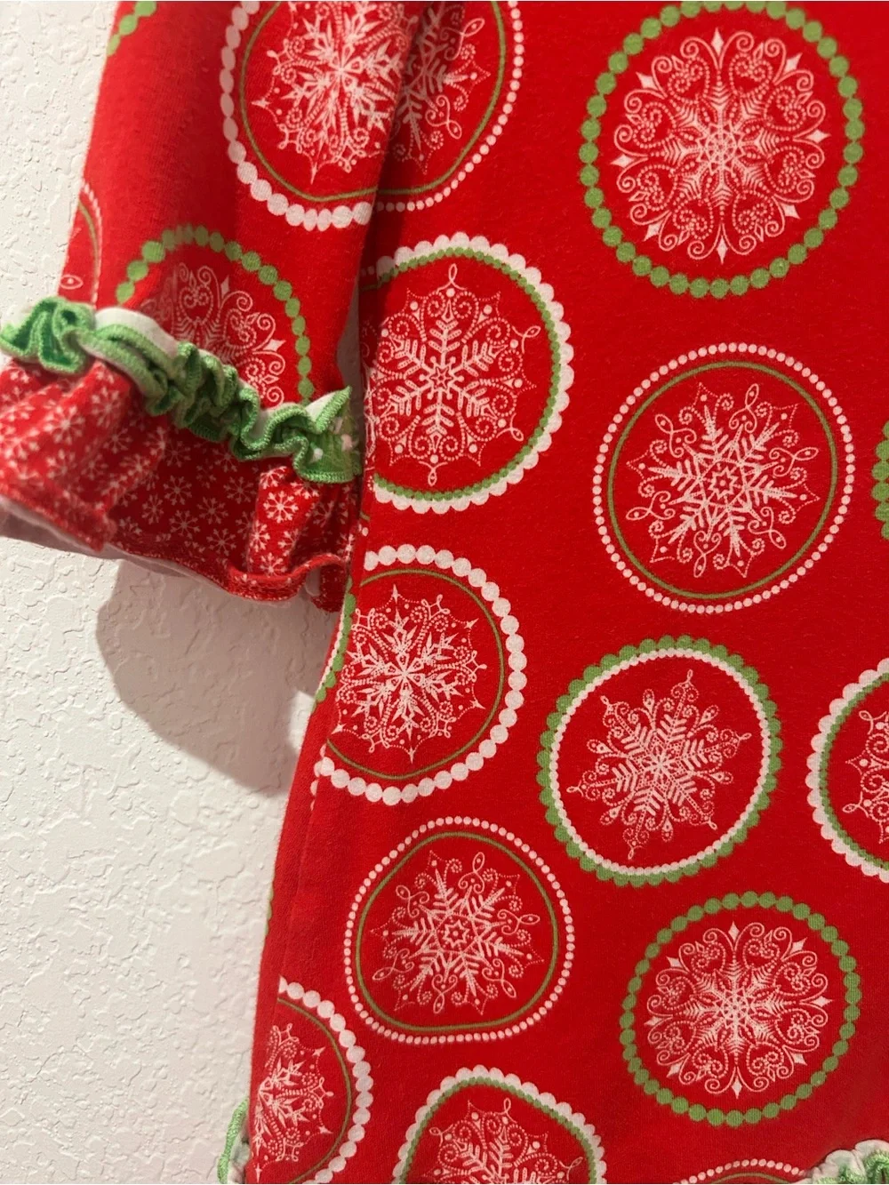 Counting Daisies Red Holiday Snowflake Dress with Green Trim